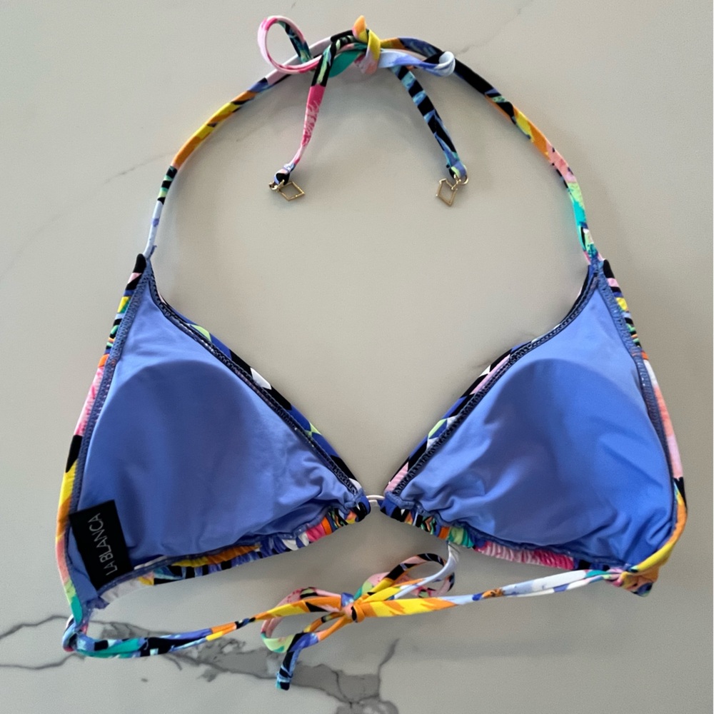 La Blanca - Tropicali Purple Floral Aztec Halter Swim Top - Sz 4 - Multicolor - Picture 2 of 3